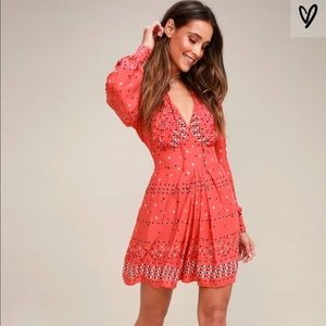 Free People Coryn Coral Orange Print Dress